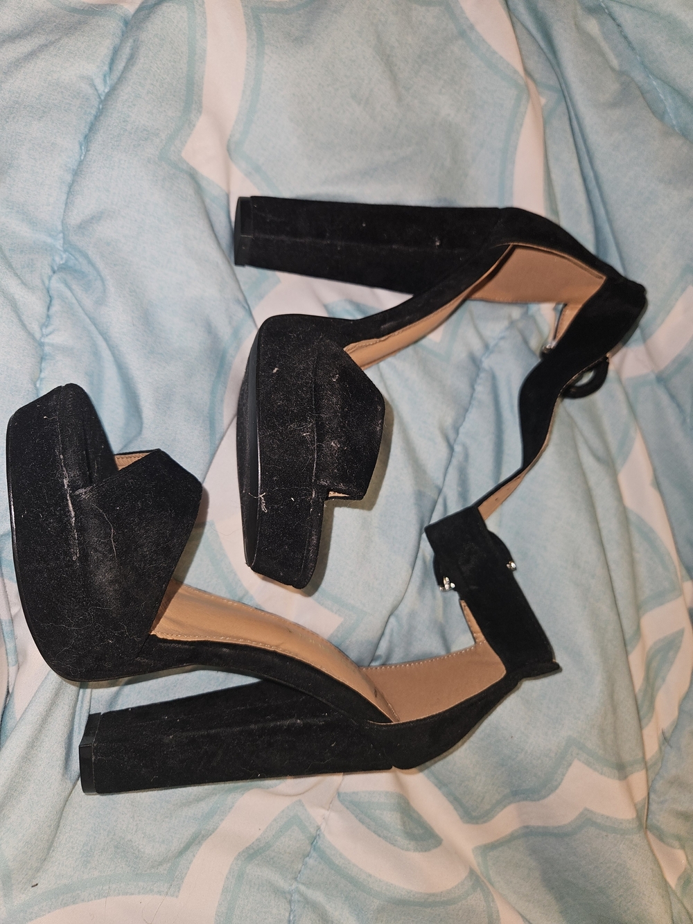 Black Suede Block Heel Sandals - Women
